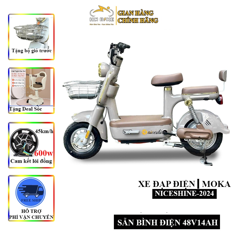 Xe Đạp Điện Cao Cấp MoKa NiceShine - 2025, Mẫu Xe Điện Nhỏ Gon - Động Cơ 600W, Đầy Đủ Bình Điện + Sạc