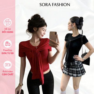 Áo Thun Kiểu Nữ Bigsize Kèm Dây Buộc Ngực Sora Fashion,Áo Kiêu Nữ Nhún Eo Chất Liệu Thun Tăm Hàn 164