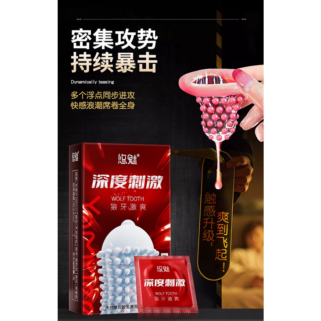 Bao cao su gân gai Wolftooth siêu mỏng, nhiều gel tăng khoái cảm - Hộp 10 bcs