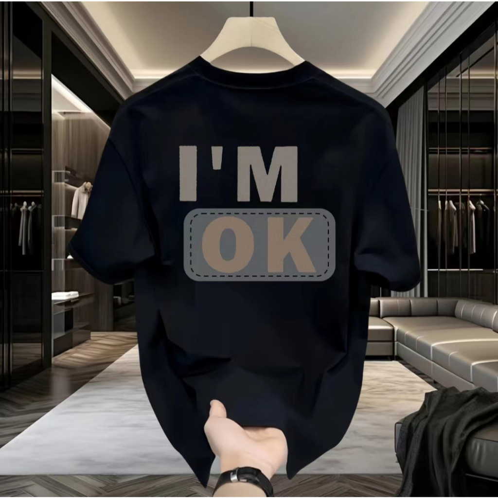 Áo thun nam tay lỡ HappyFamily tay ngắn I'M OK - Áo nam Boy Phố I'm Ok Chất vải cotton 100 cao cấp 2 màu Đen Trắng 2 mặt