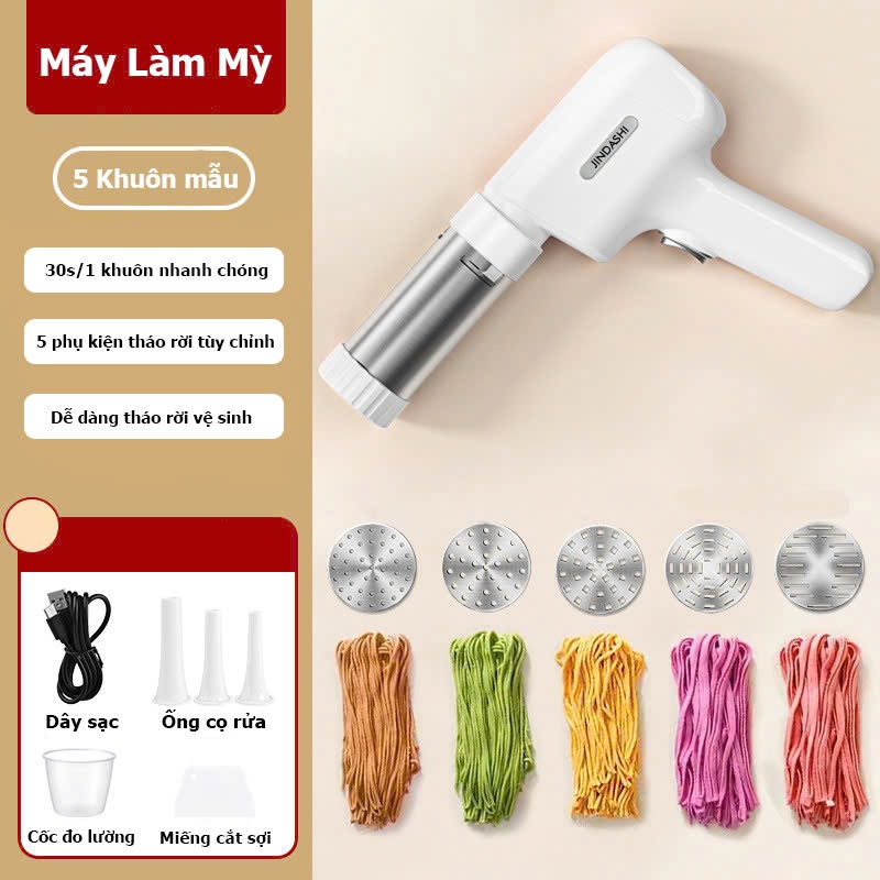 Máy làm mì sợi JINDASHI 5 đầu khuôn cầm tay tại nhà, Máy làm mỳ tươi, sợi bún, phở, bánh canh.