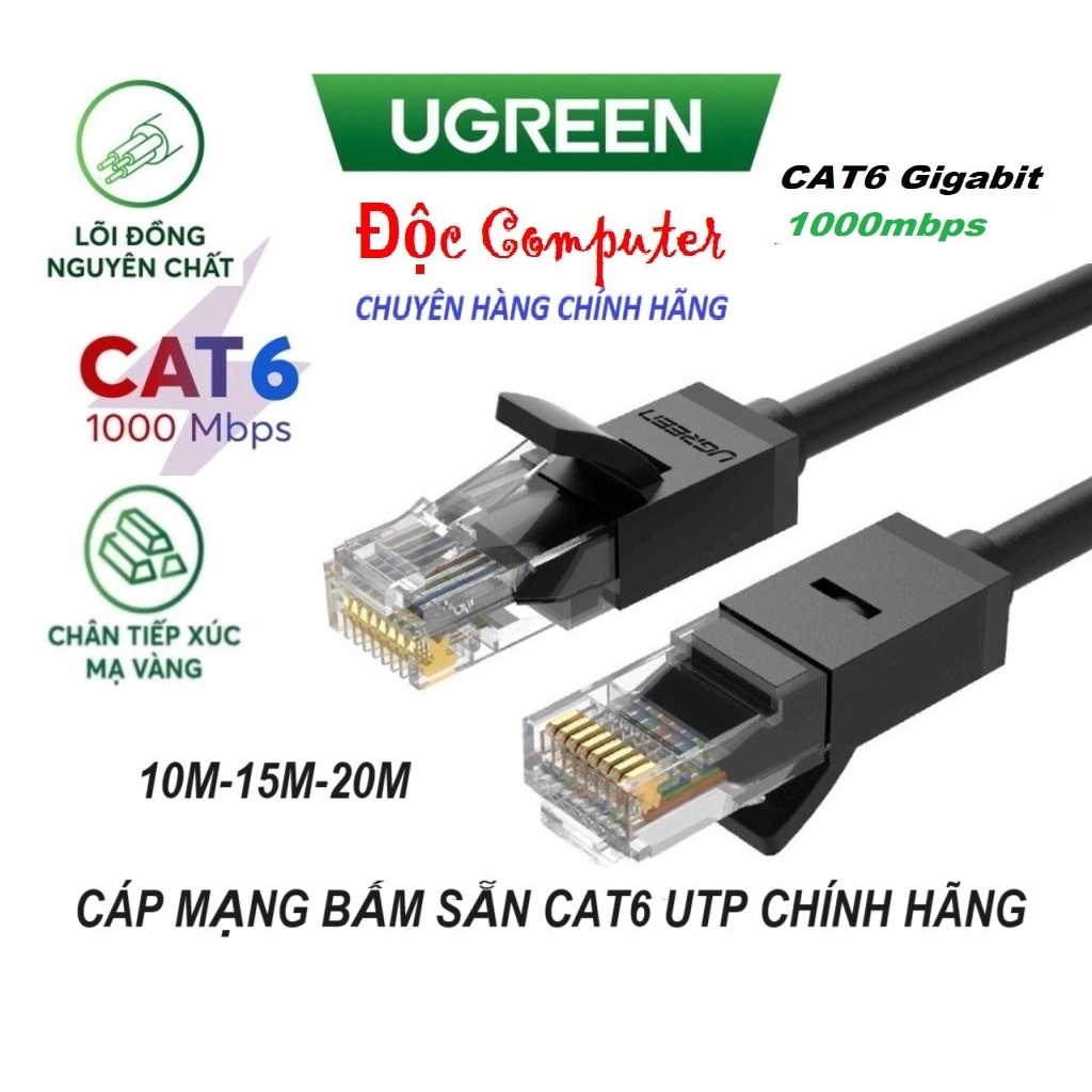 Cáp mạng đúc sẵn (bấm sẵn) Cat6e CAO CÂP dài 10m 15m 20m Ugreen 20164 20165 20166 - Hàng Chính Hãng