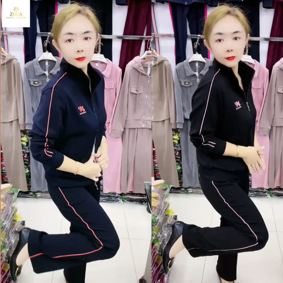 Bộ Nỉ Nữ Thu Đông Mẫu Mới , Bộ Nỉ Kéo Khóa Trung Niên Nữ Chất Cotton Dầy Dặn Nặng Tay . BTT07