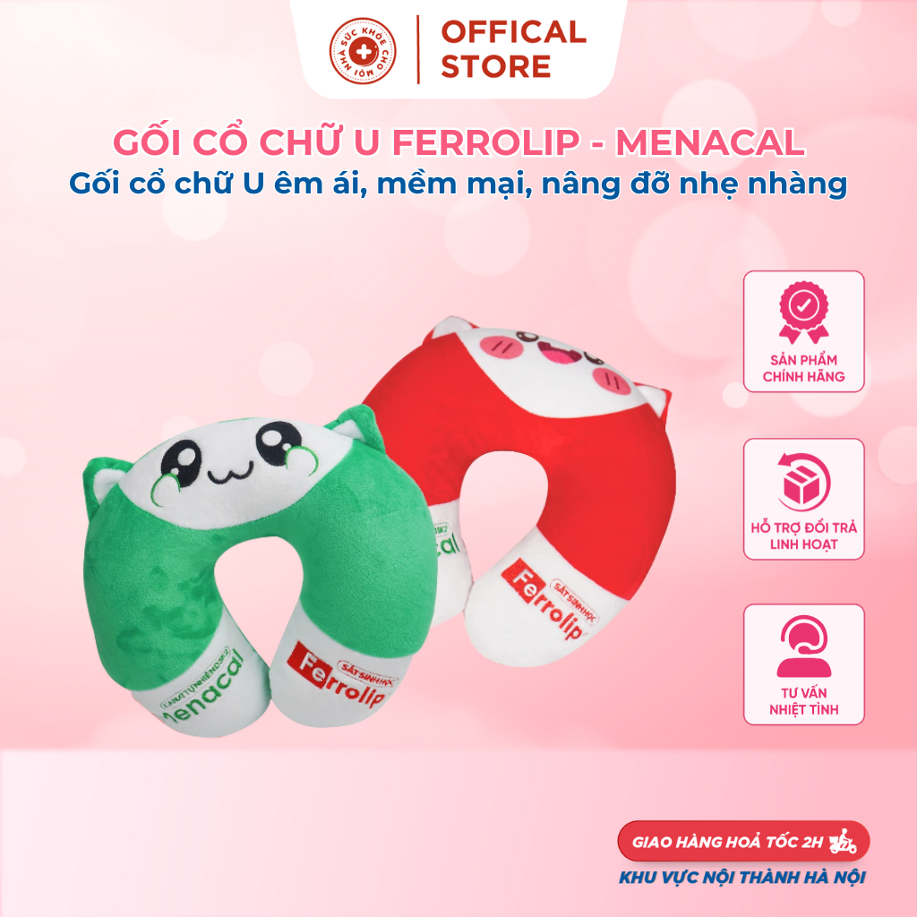 GỐI CỔ CHỮ U FERROLIP - MENACAL, chất liệu bông êm ái, nâng đỡ nhẹ nhàng, bề mặt vải nhung cực kỳ mề