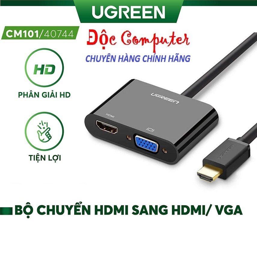 Cáp chuyển đổi HDMI sang HDMI+VGA (hỗ trợ nguồn 5V + Audio 3.5) dài 30cm UGREEN 40744 Cao cấp- Chính