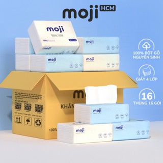 Thùng 40 gói rút khăn giấy ăn Moji 4 lớp cao cấp nguyên liệu bột gỗ nguyên sinh tự nhiên không hóa chất không tẩy trắn