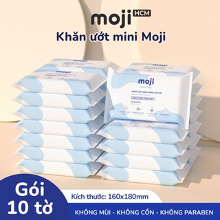 Set 16 gói khăn ướt Moji bỏ túi dành cho bé gói mini 10 tờ, kích thước 16x18cm không mùi không cồn
