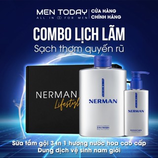 Combo sữa tắm nam 3in1 Nerman 350ml và dung dịch vệ sinh nam Nerman 100ml, hương nước hoa Pháp cao cấp