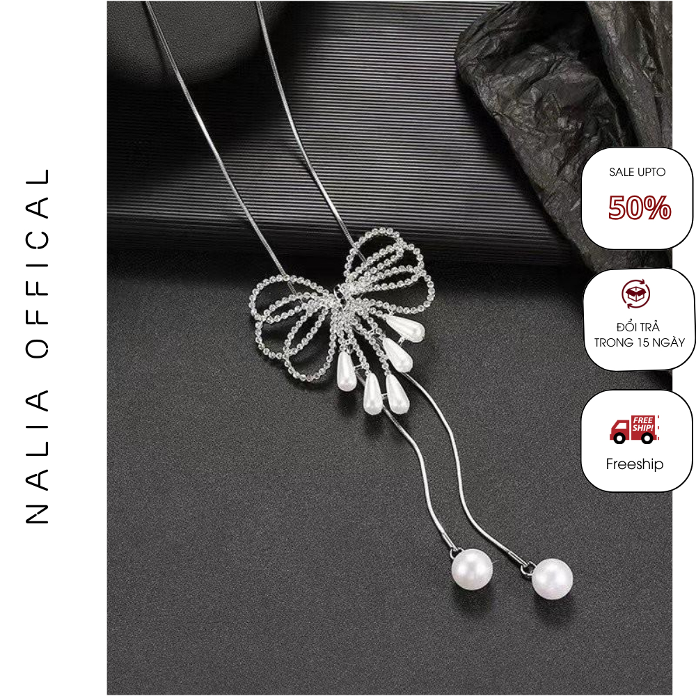 NALIA DC314 - Dây chuyền đính đá hoa thắt nơ dáng dây rút