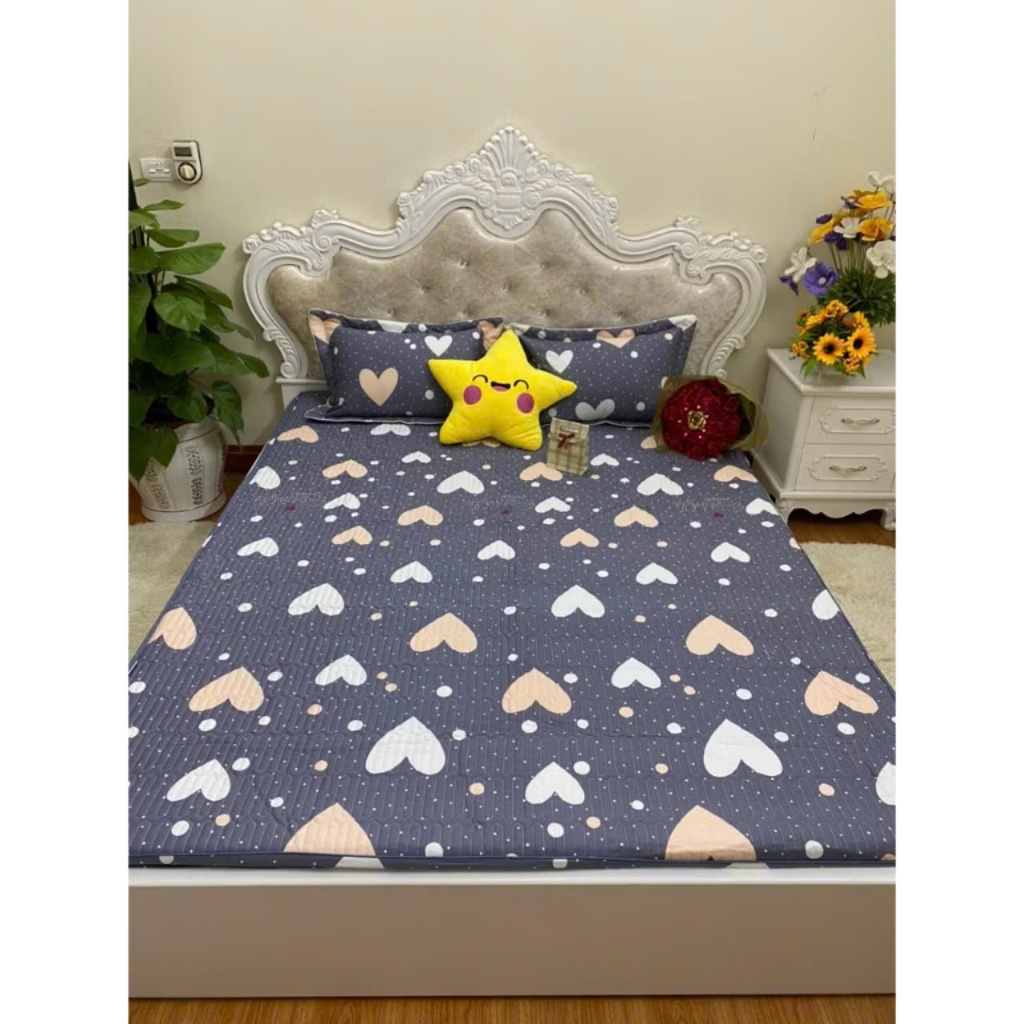 Sỉ combo ga trải giường kích thước 2mx2m2 và 2 vỏ gối polly cotton nhiều mẫu, ga chun trải giường