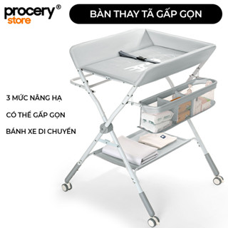 Bàn thay tã và massage cho bé Procery nâng hạ 3 mức, có bánh xe, khung thép chịu lực, vải Oxford kháng khuẩn có thể giặt