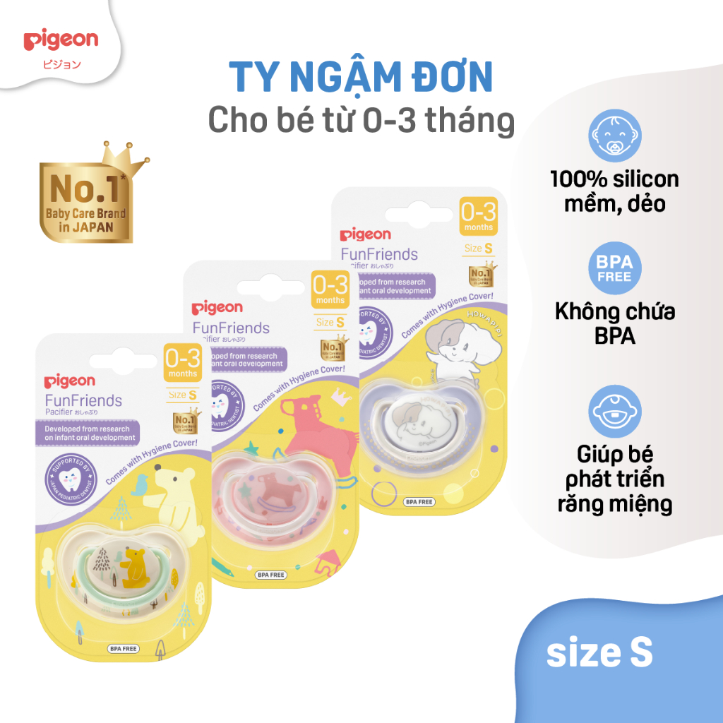 Ti ngậm cho bé Pigeon núm ty siêu mềm siêu nhẹ Funfriends - Ty giả sơ sinh chính hãng