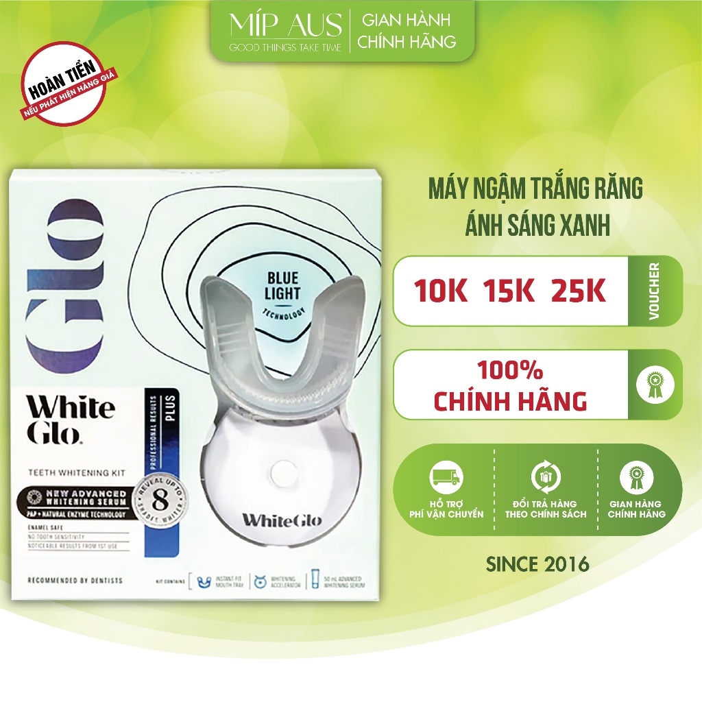 Máy làm trắng răng bằng ánh sáng xanh 💎[CHÍNH HÃNG]💎 White Glo Plus Whitening Kit [Mẫu Mới]