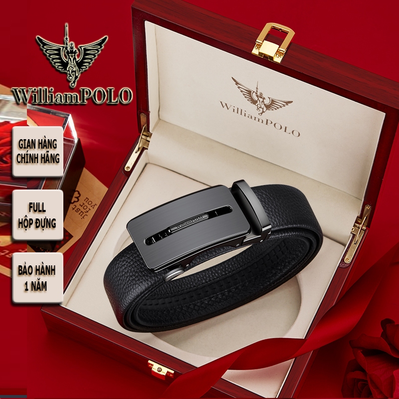 Thắt lưng nam cao cấp hàng hiệu WilliamPOLO chất liệu da bò FULL hộp GỖ túi xách POLO21797 P-Z