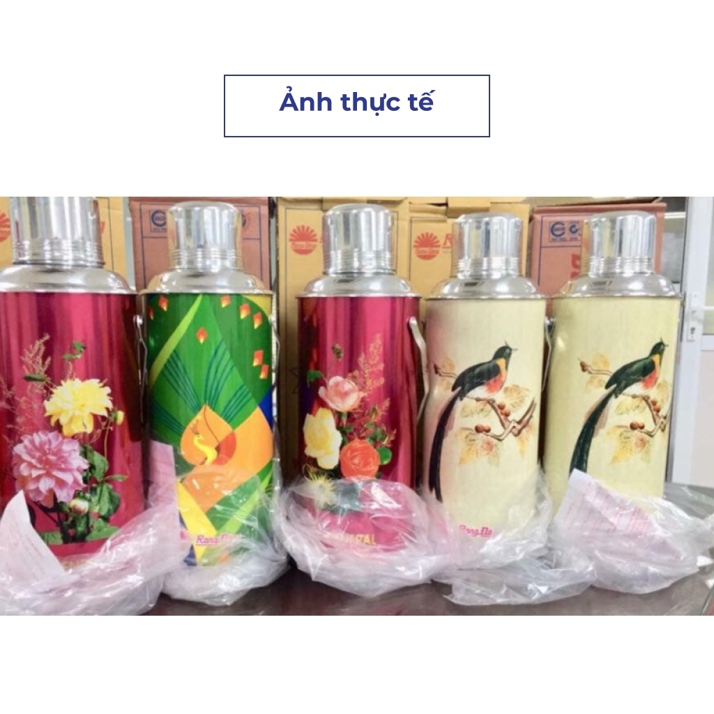 Phích nước Rạng Đông 2 lít, phích cổ hoạ tiết vintage chất liệu sắt không gỉ, Bình thuỷ giữ nhiệt, M