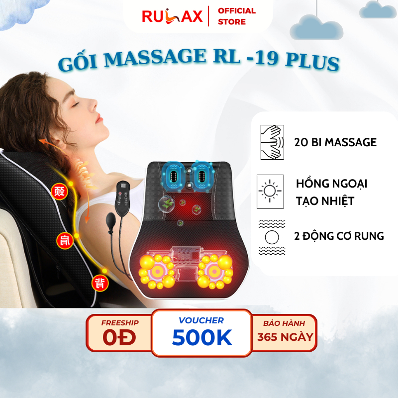 Gối Massage Cổ Vai Gáy Hồng Ngoại RULAX RL19 PLUS Phiên Bản Cao Cấp Kết Hợp Nam Châm,Kèm Điều Khiển |BH 12 Tháng|