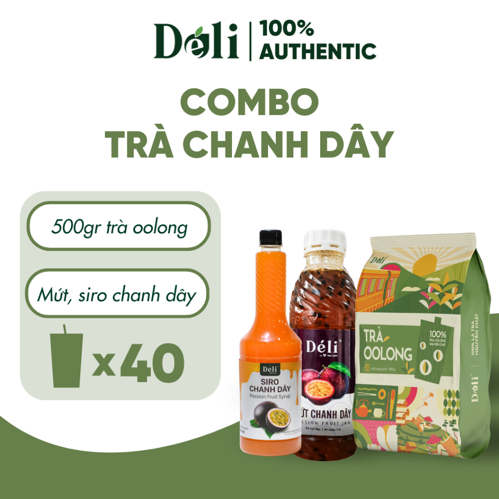 Combo Trà Olong 500gr+ Mứt chanh dây 1L+ Siro chanh dây 1Lit Déli, nguyên liệu pha Trà Chanh Dây