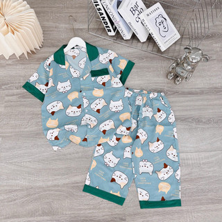 Bộ pyjama chất liệu vải lụa mango mát mịn co giãn quần lửng áo cộc tay freesize 40 đến 60kg