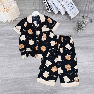 Bộ pyjama chất liệu vải lụa mango mát mịn co giãn quần lửng áo cộc tay freesize 40 đến 60kg