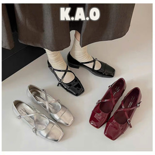 Giày Mary Jane Giày PU Mũi Vuông Gót Vuông Dây Đeo Khóa Đế Bằng Thấp M2 - Tiệm Nhà KAO