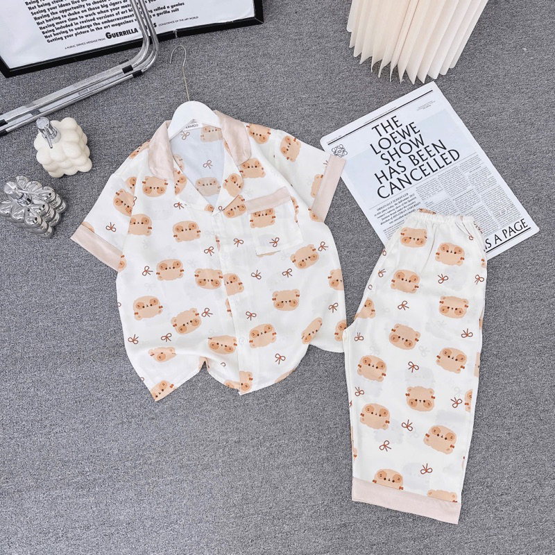 Bộ pijama chất vải lụa mango mềm mịn mát co giãn nhẹ không nhăn không phai quần lửng áo cộc freesize 40 đến 60kg