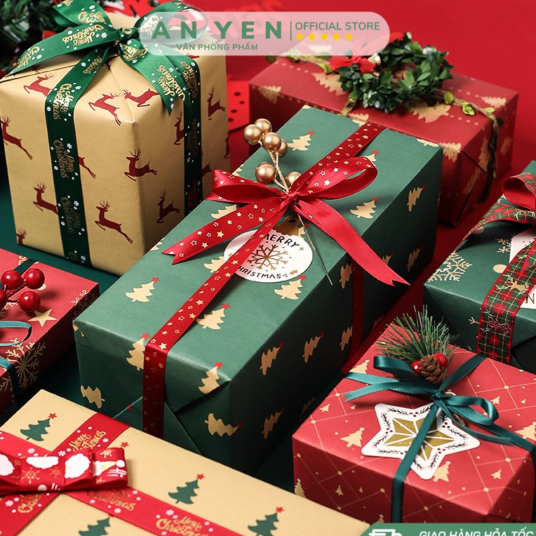 Giấy Bọc Quà Noel Kraft  Vintage, gói quà giáng sinh Giấy Báo Bọc Hoa màu nâu Hàn Quốc nhám xi măng khổ lớn  73x51