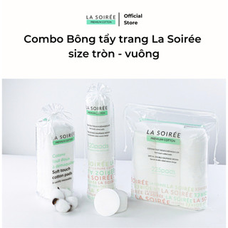 Combo bông tẩy trang cotton La Soirée miếng tròn và vuông dai mềm [225 tròn + 120 tròn + 85 vuông]