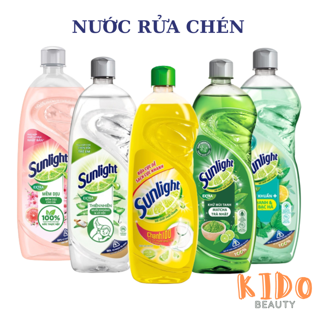 Nước Rửa Chén SUNLIGHT Hương Chanh / Matcha Trà Nhật 750g - Chai nước rửa bát Sunlight Lô Hội 717ml