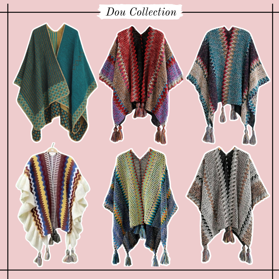 Khăn Len Áo Choàng Thổ Cẩm Unisex, Khăn Choàng Boho Len Dày Dặn Họa Tiết Thổ Cẩm Vintage Thời Trang 