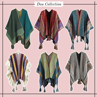 Khăn Len Áo Choàng Thổ Cẩm Unisex, Khăn Choàng Boho Len Dày Dặn Họa Tiết Thổ Cẩm Vintage Thời Trang Mùa Đông LN08