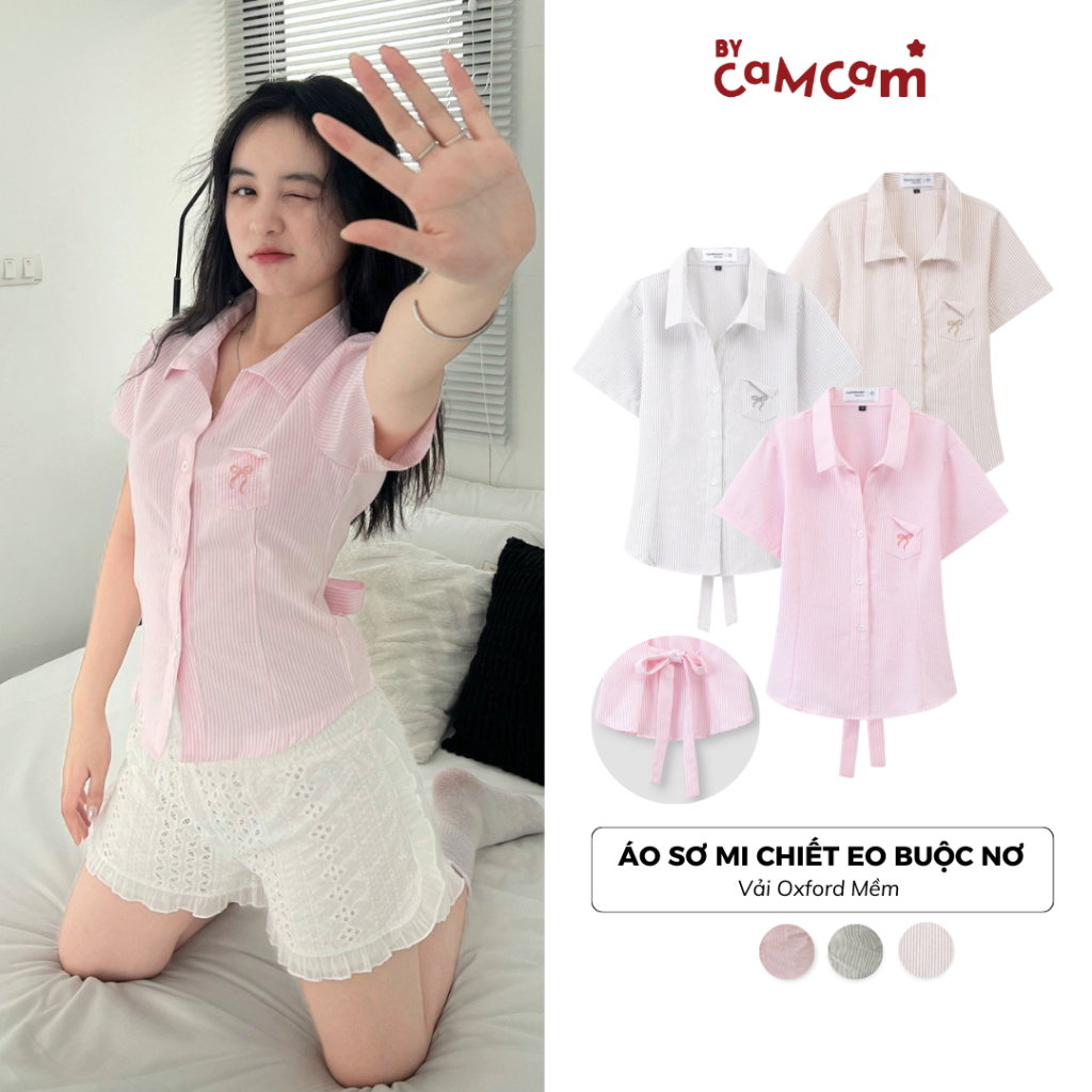 Áo Sơ Mi Chiết Eo 𝑩𝒚𝒄𝒂𝒎𝒄𝒂𝒎 Buộc Nơ Có Túi Ngực Dành Cho Nữ Phong Cách Hàn Quốc AMN004 | BigBuy360 - bigbuy360.vn
