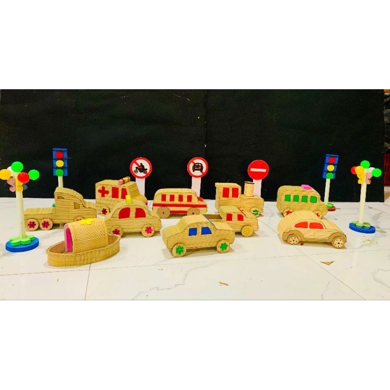 Phương tiện giao thông Steam, làm bằng trúc, đồ chơi mầm non làm bằng trúc, set 6 cái