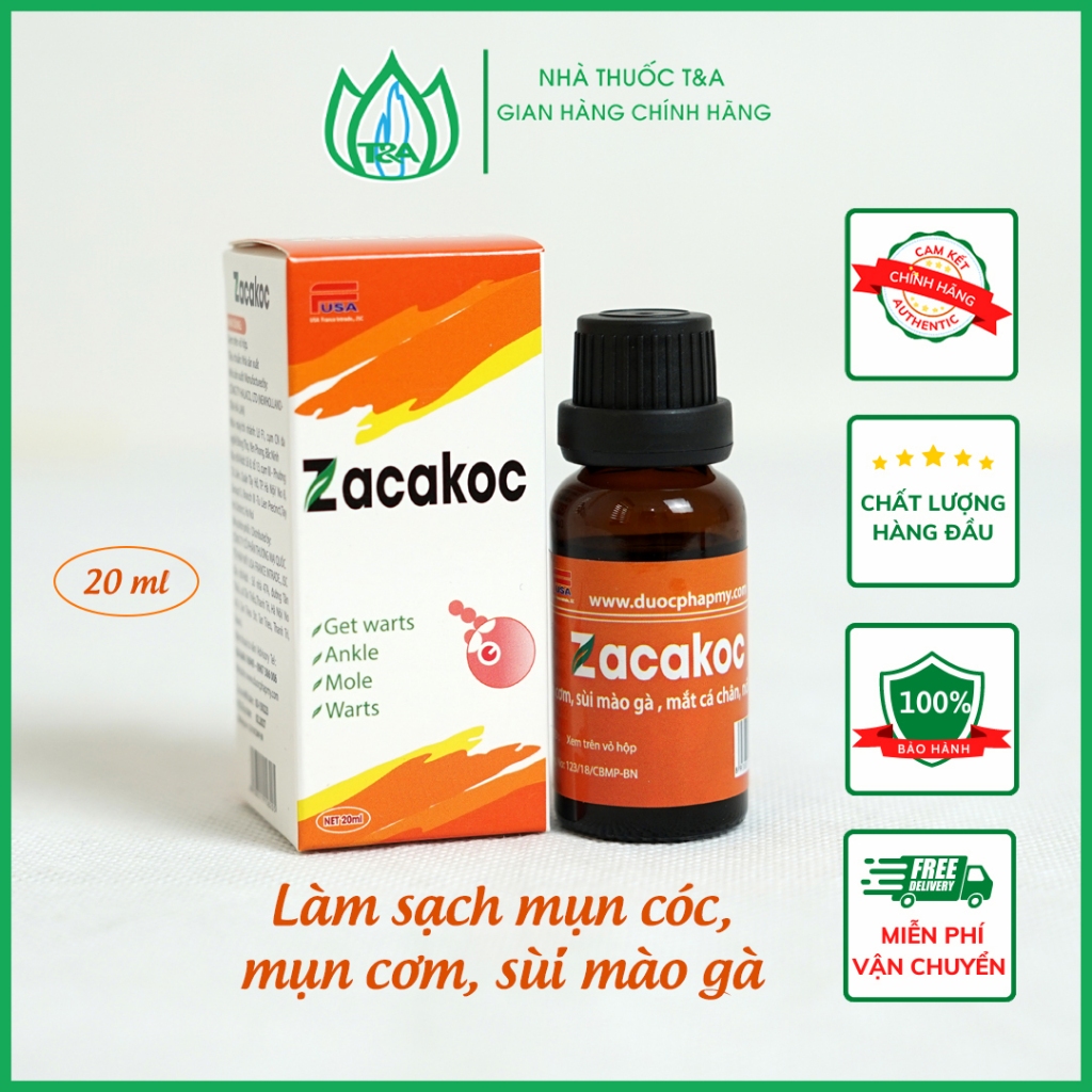 Dung Dịch Bôi ZACAKOC - Dùng Cho Mụn Cóc, Chai Sừng, Sùi Mào Gà Lọ 20ml