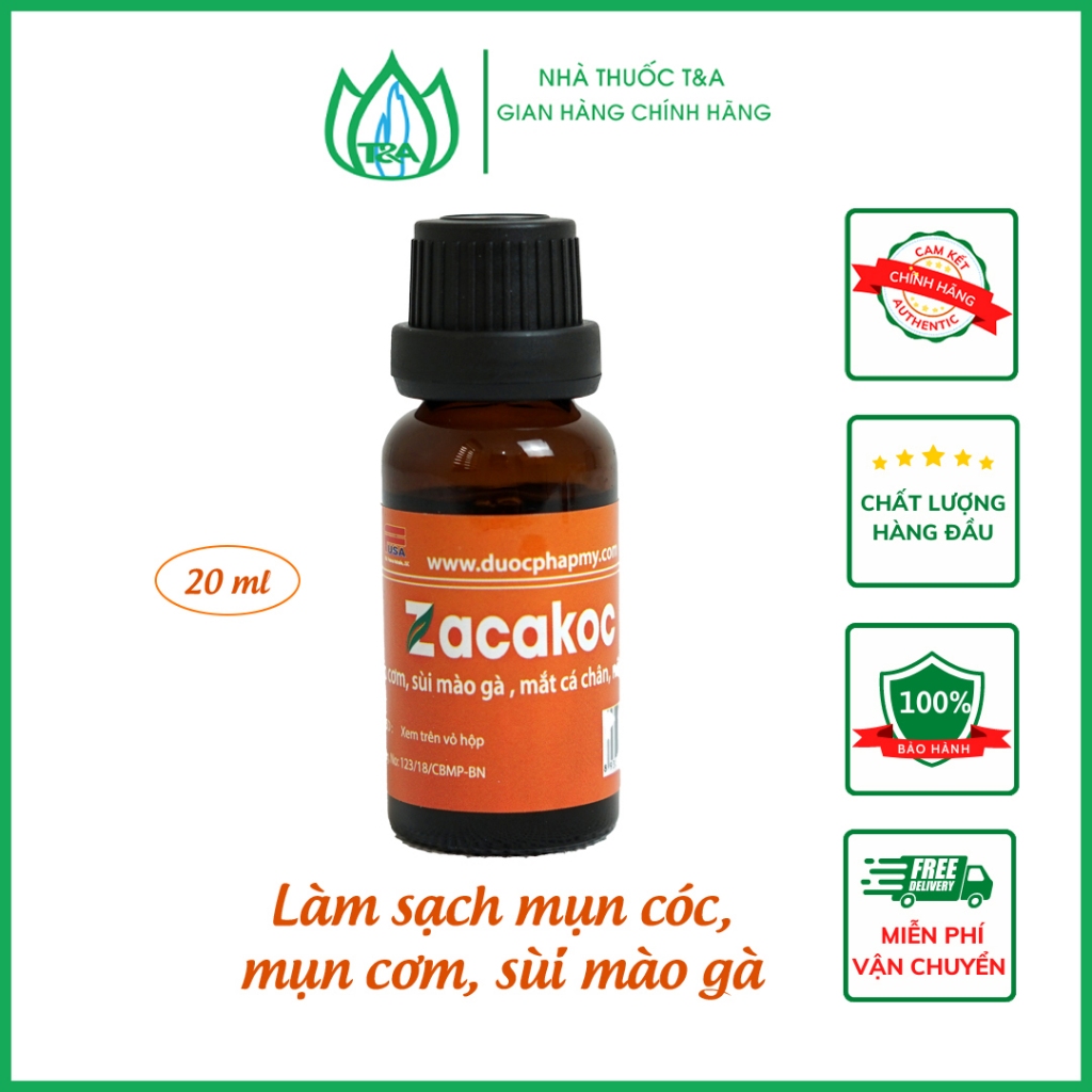 Dung Dịch Bôi ZACAKOC - Dùng Cho Mụn Cóc, Chai Sừng, Sùi Mào Gà Lọ 20ml