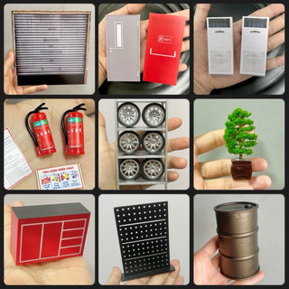 mô hình cửa/máy lạnh/cây/bình chữa cháy phụ kiện garage showroom 1/18