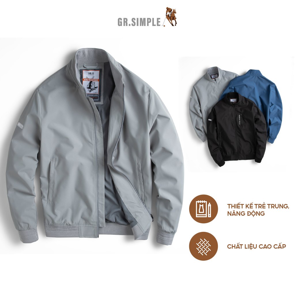 Áo Khoác Nam Cổ Cao Bomber gió 2 lớp, Khoác cao cổ gió 2 lớp Siêu cản gió, cản bụi GRSIMPLE
