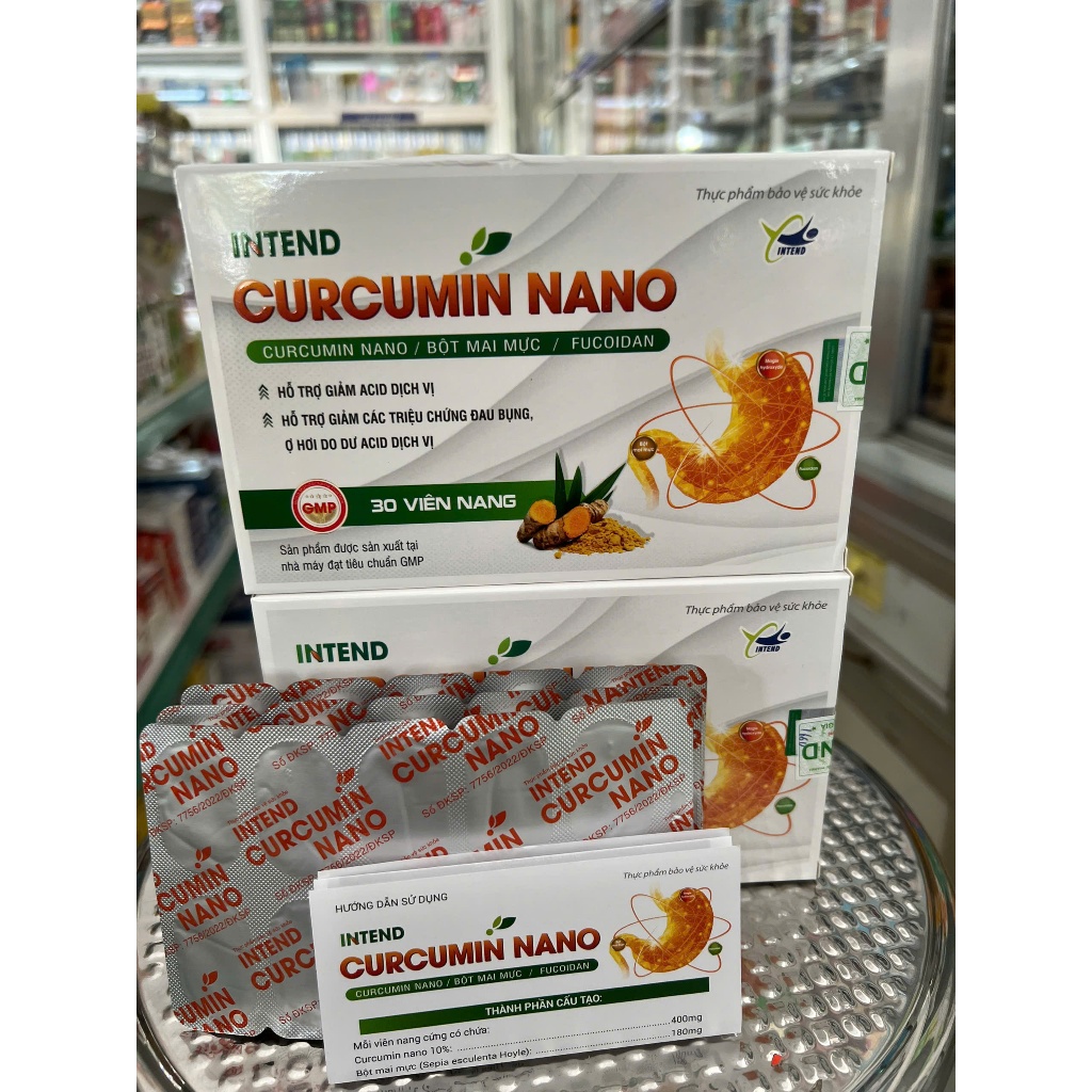 CURCUMIN NANO Intend hộp 30 viên. Hỗ trợ giảm các triệu chứng đau bụng, ợ hơi do dư acid dịch vị