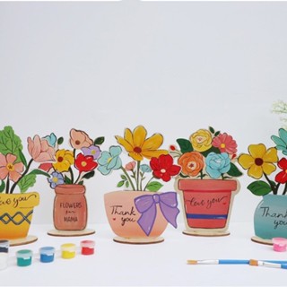 [Giá-Xưởng] Thiệp Hoa Gỗ Cho Bé Tô Màu - Lọ Hoa Bằng Gỗ Handmade - Hoa Gỗ Tô Màu