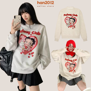 Áo Nỉ Sweater Pufouy Club Hình In Xinh Xắn Form Rộng Dành Cho Nữ Màu Trắng Xám