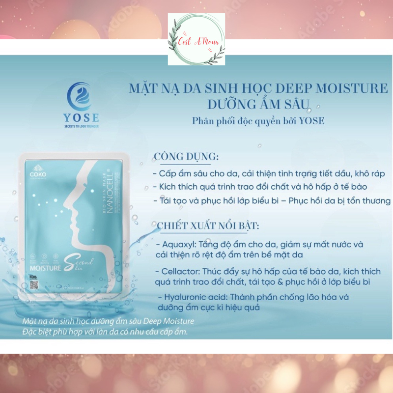 Mặt nạ da sinh học 3 màu YOSE giúp xóa nếp nhăn phục hồi và làm sáng da hộp 6 miếng