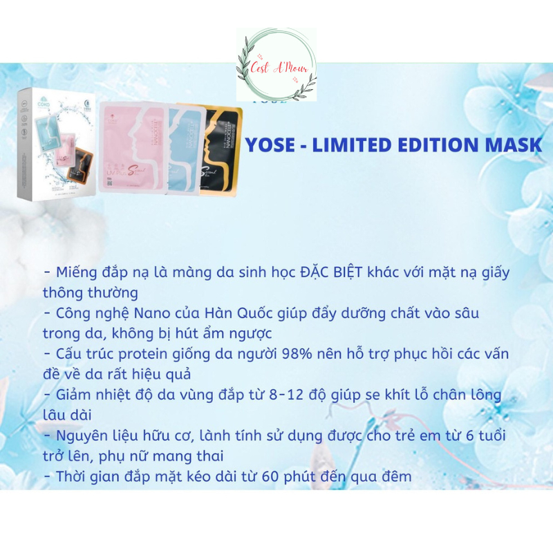 Mặt nạ da sinh học 3 màu YOSE giúp xóa nếp nhăn phục hồi và làm sáng da hộp 6 miếng