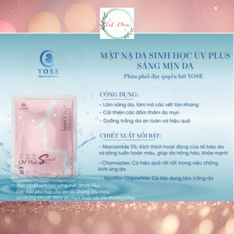 Mặt nạ da sinh học 3 màu YOSE giúp xóa nếp nhăn phục hồi và làm sáng da hộp 6 miếng