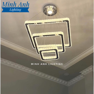 Đèn Thả Pha Lê Hình Vuông Led 3 Chế Độ Màu Trang Trí Phòng Khách Minh Anh