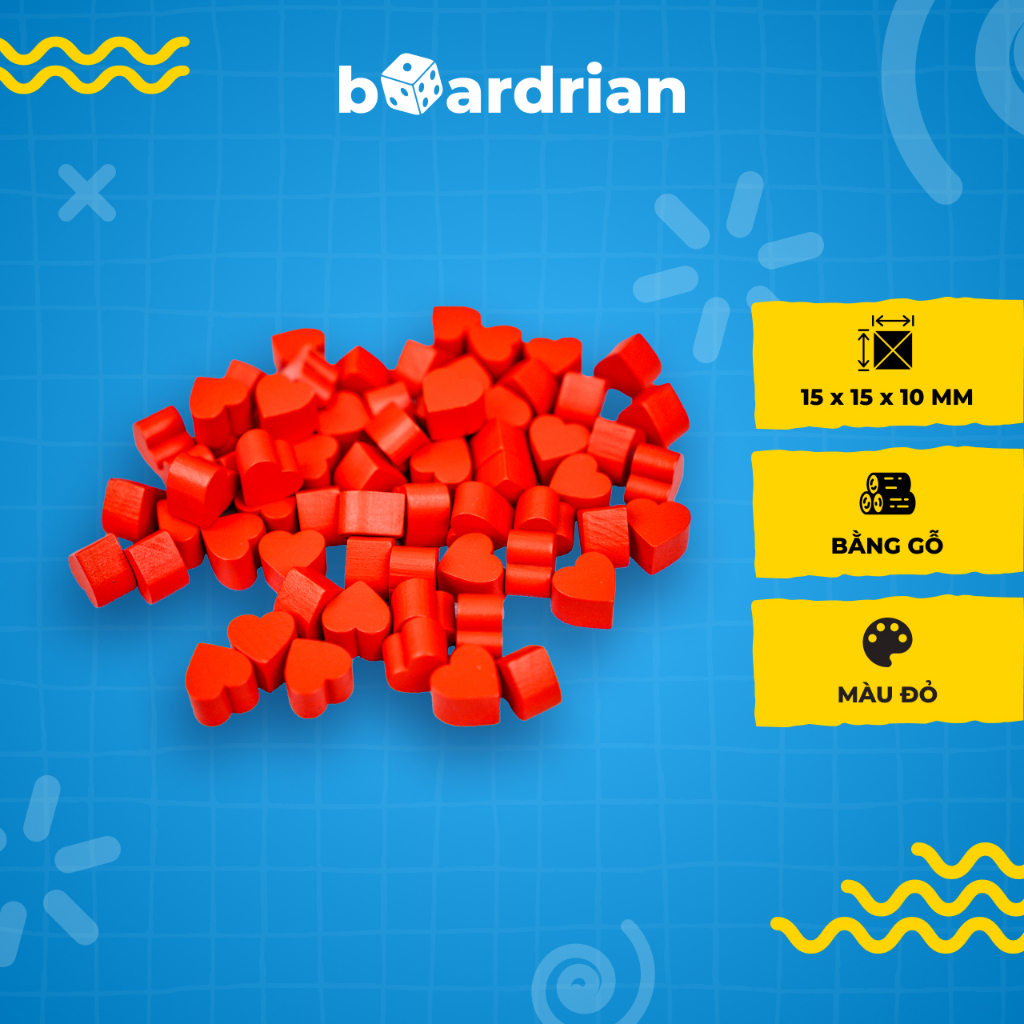 Token Trái Tim màu đỏ bằng gỗ [10 token/gói] - Phụ kiện PnP Board game