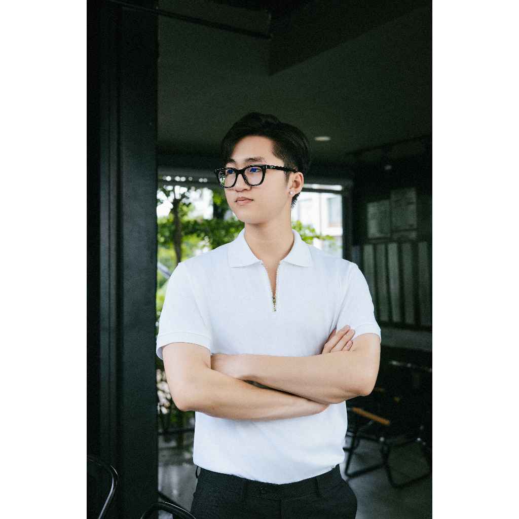 Áo polo Thun Nam Menswear DH Store ZIPPER có cổ áonam Cotton Ngắn Tay thông thường hàn quốc Trắng