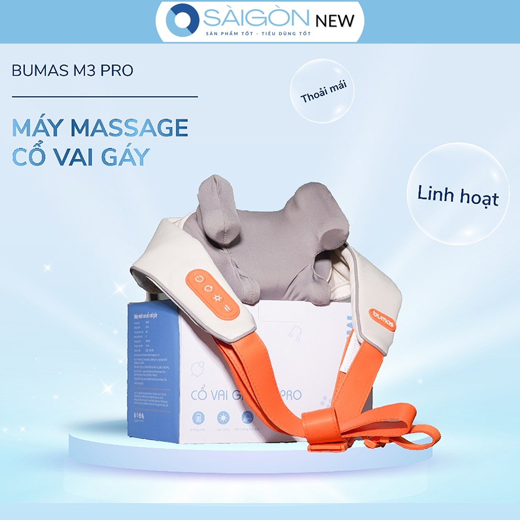 Máy Massage Cổ Vai Gáy Bumas M3 Pro - Đai Massage Chườm Ấm 8 Điểm Chạm, Điều Chỉnh Linh Hoạt ,Bảo Hà