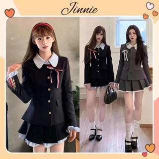 Set áo blazer phối cổ kèm tag nơ mix chân váy xếp ly siêu xinh sang chảnh jinnie boutique