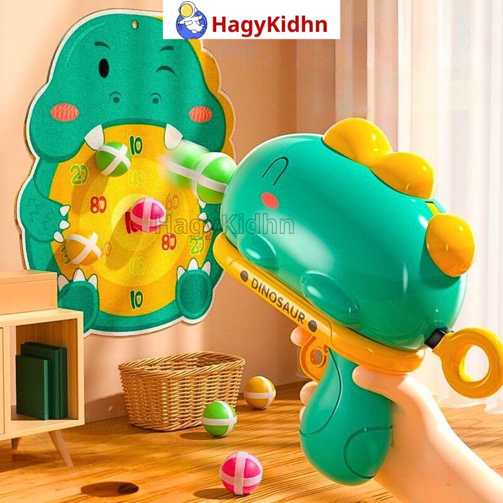 [TẶNG BÓNG] Đồ Chơi Súng Ném Bóng Dính Khủng Long Cho Bé Kèm Bảng Phi Tiêu
