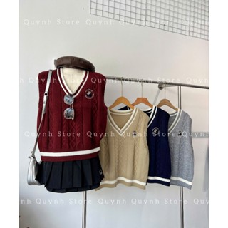 Áo Len Gile Cổ Tim Vân Thừng,Thêu Hoạ Tiết Gấu Tròn,Hàng QC 7 Màu Nữ