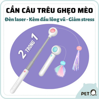  Đồ chơi cho mèo PetGravity Cần câu mèo & Đèn laser trêu ghẹo mèo Tặng kèm đầu lông vũ Vui nhộn Giảm stress cho mèo 